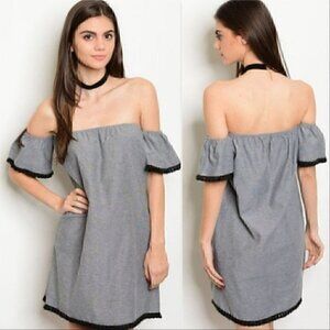Gray Off Shoulder Tunic Dress